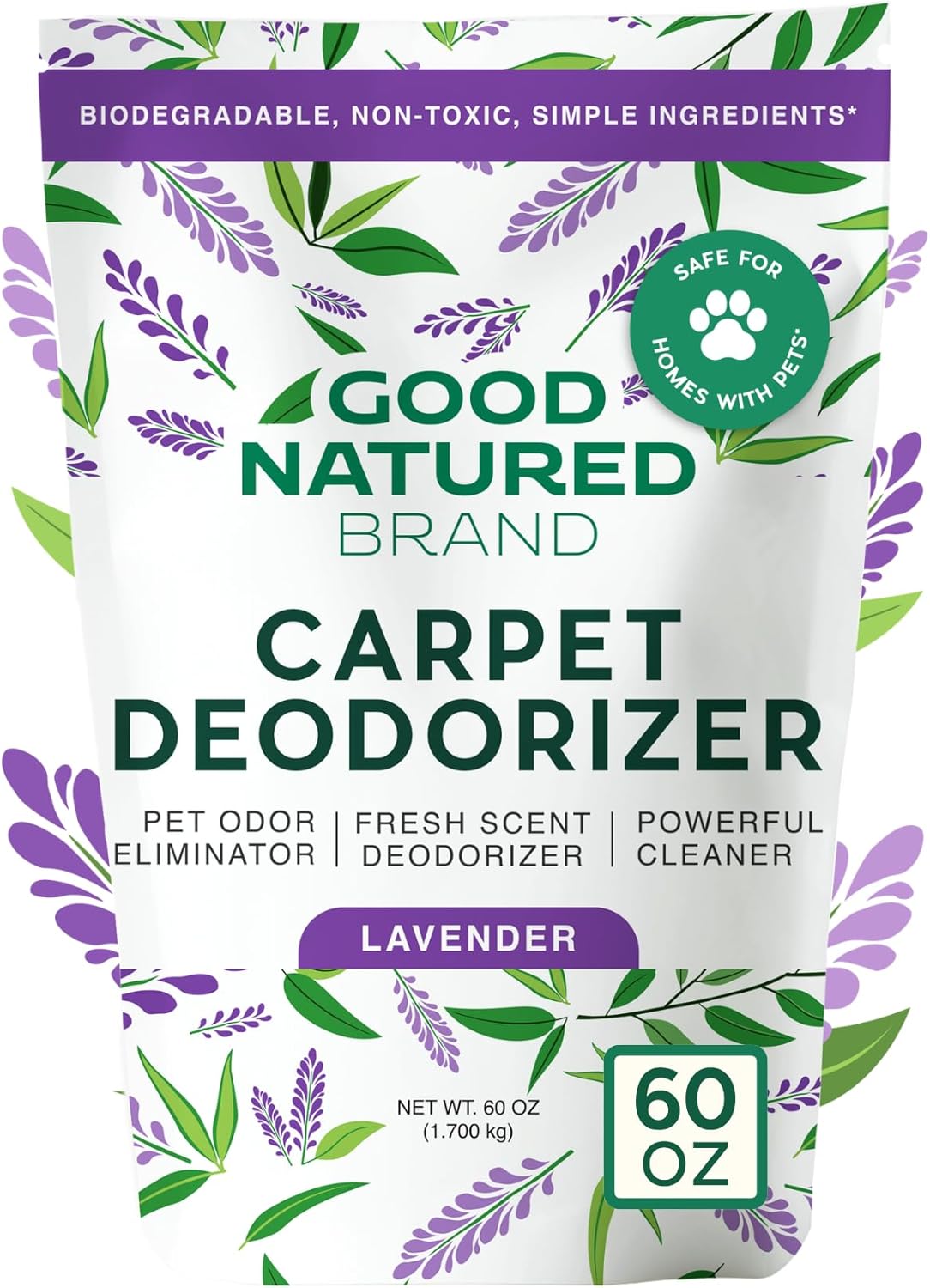 Good Natured Brand | Carpet Deodorizer & Freshener Powder | 31 oz Pet Odor Eliminator for Strong Odor & Pet Urine | Fresh Natural Lemon Scent | Safe for Homes with Pets