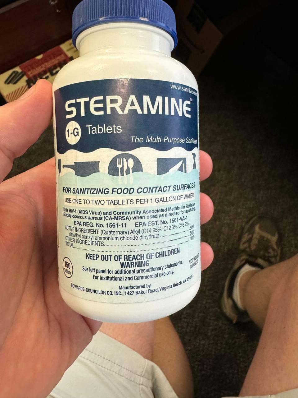 1 Bottle Steramine Sanitizer Tablets w/15x QT-10 Test Strips - Multi Purpose Steramine Sanitizing Tablets for Food Contact Surface, Kitchen, Restaurant, Food Service by FryOilSaver (150 Count)