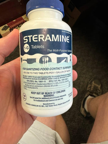 1 Bottle Steramine Sanitizer Tablets w/15x QT-10 Test Strips - Multi Purpose Steramine Sanitizing Tablets for Food Contact Surface, Kitchen, Restaurant, Food Service by FryOilSaver (150 Count)