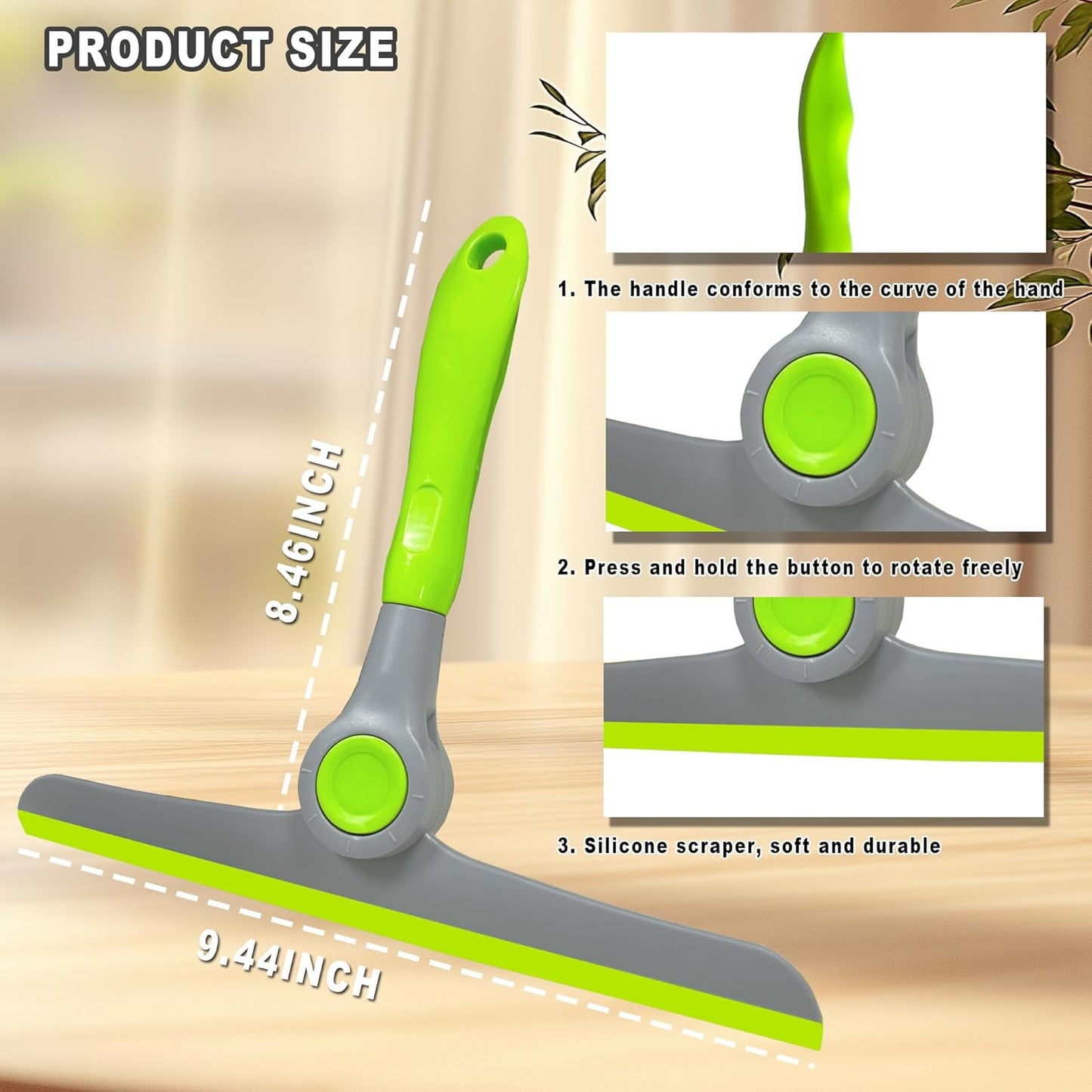 Small Squeegee Silicone Squeegee with Wood Handle Household Cleaner for Mirror Window Car Windshield Shower Door Countertop (Green Wood Handle)