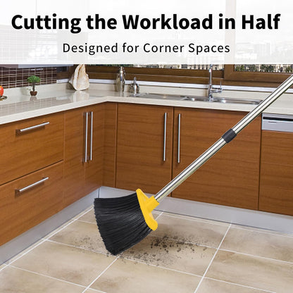 Tiumso Upgrade Broom with Dustpan Combo Set, Broom and Dustpan Set with 51'' Long Handle, Dust Pan and Brooms, ZeroGap Lip, Self-Cleaning Dustpans Teeth for Lobby Kitchen Restaurant - Black and Red