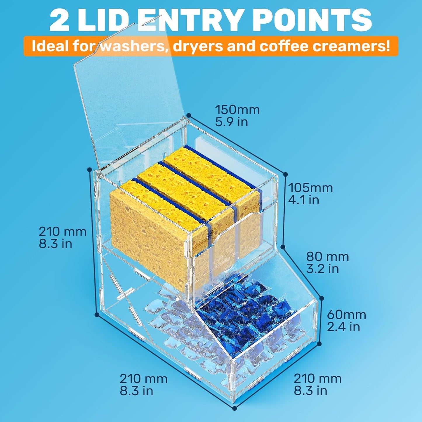 Laundry Pods Container, Acrylic Laundry Detergent with 2 Lid, Dishwasher Pods, Powder Detergent Container, Powder for Room Organization