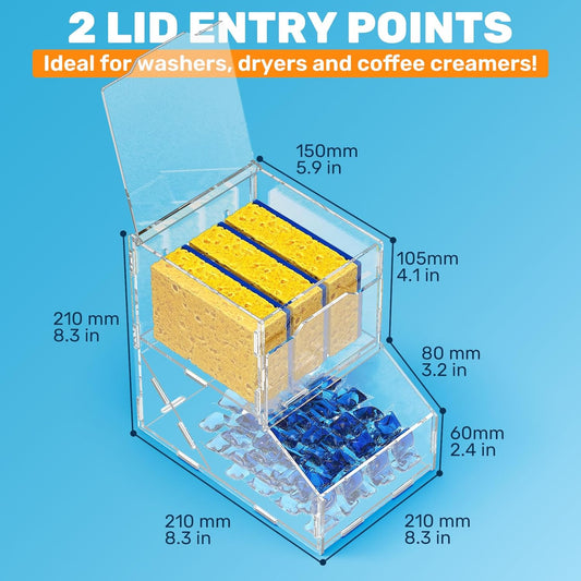 Laundry Pods Container, Acrylic Laundry Detergent with 2 Lid, Dishwasher Pods, Powder Detergent Container, Powder for Room Organization