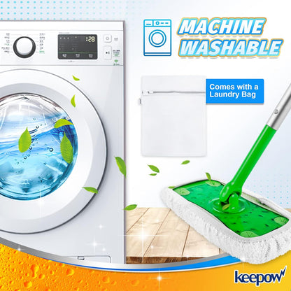 KEEPOW Reusable Microfiber Mop Pads Compatible with Swiffer Sweeper, Dry Sweeping Cloths, Washable Wet Mopping Cloth Refills for Hardwood Floor Cleaning, 6 Pack