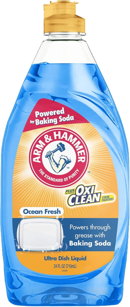 Arm & Hammer + OxiClean Dish Soap, Ocean Fresh Scent, 24 oz, Powerful Grease-Cutting Liquid Dish Detergent