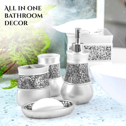 Creative Scents Crackled Glass Toilet Brush with Holder - Silver Toilet Bowl Cleaner Brush and Holder - Good Grip, Deep Cleaning, Decorative Design Compact Toilet Bowl Scrubber
