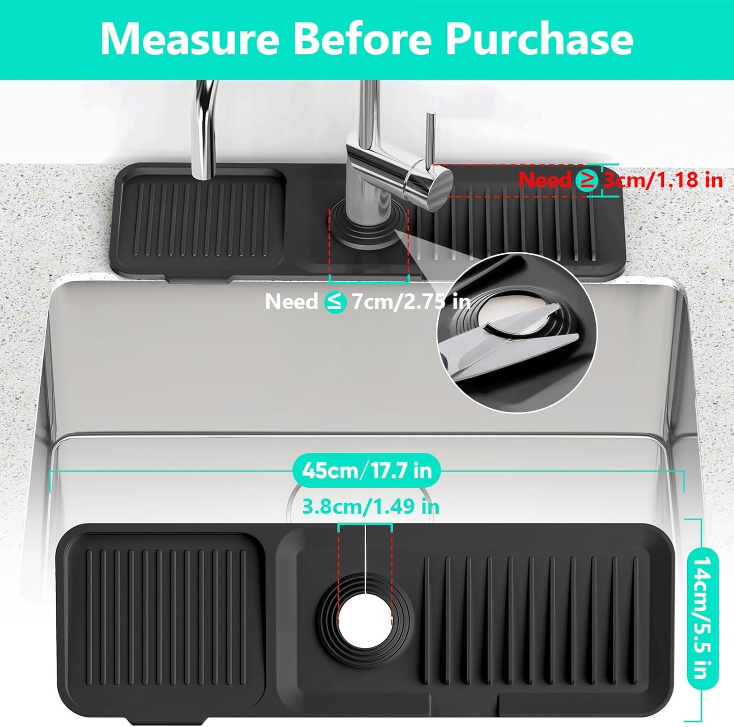 24 Inch Longer Faucet Mat for Kitchen Sink, 5° Slope Fast Self-draining, Kitchen Sink Splash Guard Silicone Sink Faucet Mat Splash Guard Kitchen Sink Area Tidy Splash Faucet Guard Draining Mat