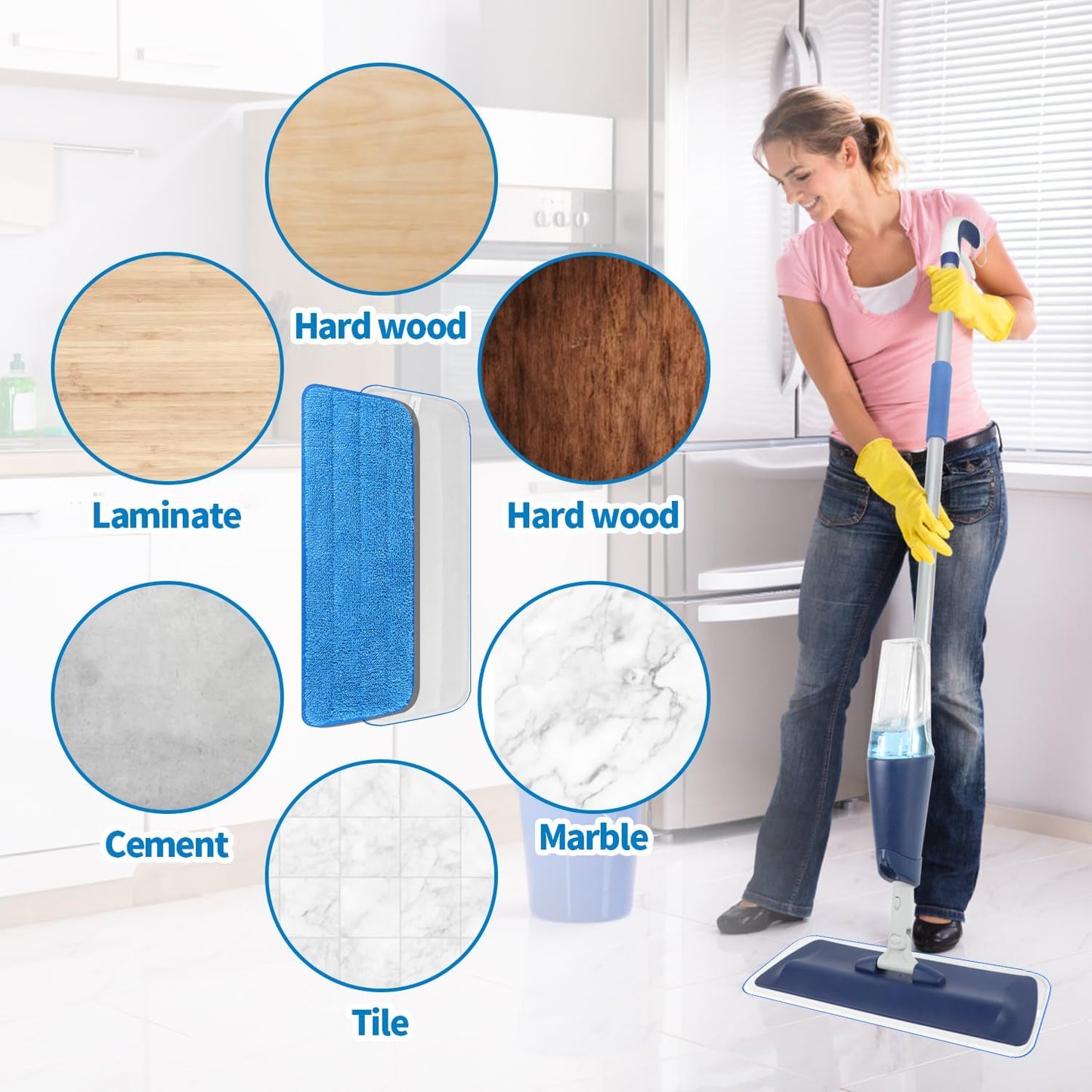 3 Pack Microfiber Reusable Mop Pads, Wet/Dry Floor Cleaning Refill Mop Pads, Spray Mop Hard Wood Floor Mop Pads Refills, Machine Washable Power Mop Pads Replacement