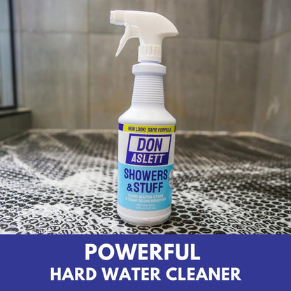 Don Aslett Showers and Stuff (32 Oz Spray Bottle, Pack of 2) Hard Water Stains and Soap Scum Remover | Cleans Bathroom Rust, Grout Tile Lines, Fiberglass Tub, Glass Shower Door Surfaces