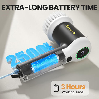 Electric Bathroom Cleaning Brush, Cordless Spin Scrubber Full Body Waterproof IPX7 with Adjustable Handle, 8 Replaceable Brush Heads for Bathtub/Kitchen/Window/Home -SD-CTB01