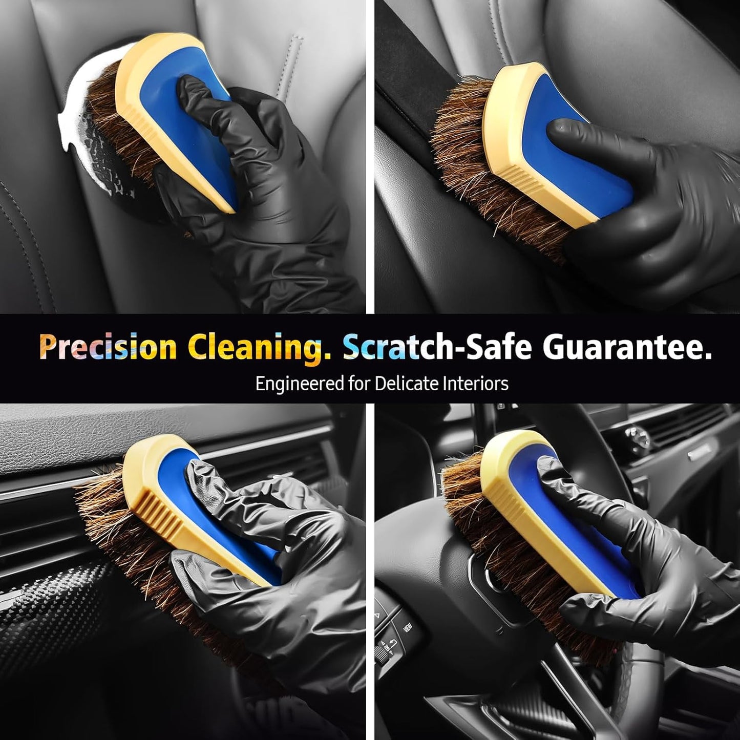 YeewayVeh 3pcs Car Detailing Brush Set, Boars Hair Detailing Brushes, Ultra Soft Detail Brush for Air Vent Leather Seat, Scratch Free Car Detailing Brushes for Interior Exterior, Orange