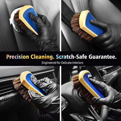 YeewayVeh 3pcs Car Detailing Brush Set, Boars Hair Detailing Brushes, Ultra Soft Detail Brush for Air Vent Leather Seat, Scratch Free Car Detailing Brushes for Interior Exterior, Orange