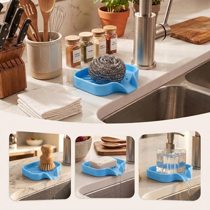 MicoYang Silicone Bathroom Soap Dishes with Drain Spout-Bathroom and Kitchen Sink Organizer,Sponge Holder,Dish Soap Tray,Perfect for Dispenser,Scrubber,Bottle,Cup on Sink or Counter-Black 4.9"×3.2"