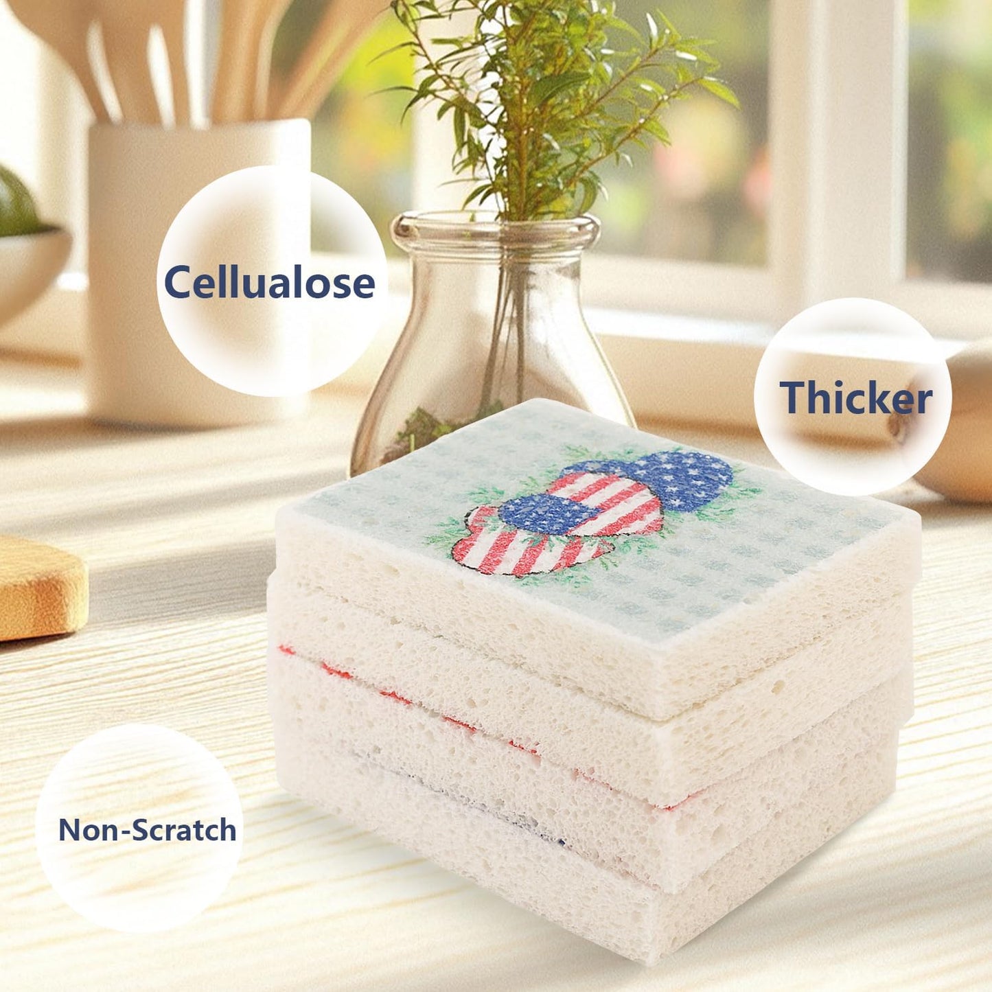 Cellulose Sponges, Large Size 4" x 6" x 1" - Heavy Duty Scrub Kitchen Sponge, Clean Tough Messes Without Scratching Kitchen Cleaning Pads, Pop Up Eco DIY (6 Pack), Green