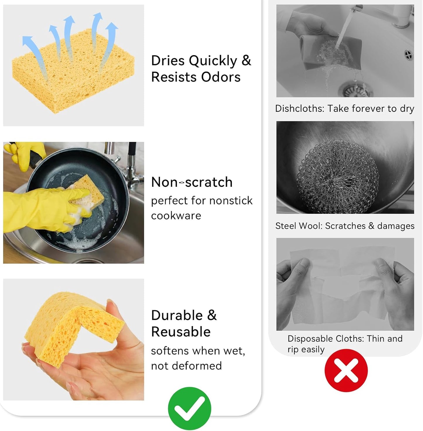 6 Pcs Kitchen Sponges for Dishes Cleaning, Non Scratch for Non Stick Cookware, Compressed Natural Cellulose Sponges, Dish Washing Scrubbers, Scrubbing Pads for Household, Bathroom (Multicolor)