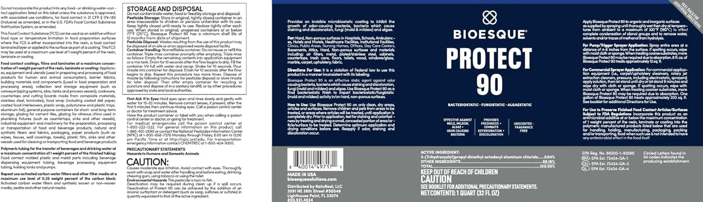 Bioesque Protect 90, Heavy Duty Bacteriostatic, Fungistatic, Algaestatic Formula, Effective Against Mold, Mildew, Algae, & Odor Causing Bacteria, 1 Gallon (Pack of 1)