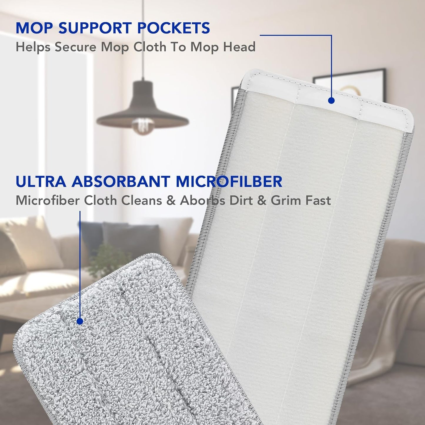 Microfiber Cleaning Pads: 10 Pack 13" X 4.9" Washable for Floor Cleaning Compatible with Tethys & Most 13 Inch Flat Mops - Replacement for Mop Bucket Set
