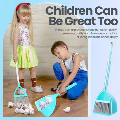 Roshtia 2 Pcs Mini Broom with Dustpan for Kids Broom and Dustpan Set Toddler Cleaning Set Boys Girls Small Cleaning for Kitchen Bathroom Pet (Blue,Red)