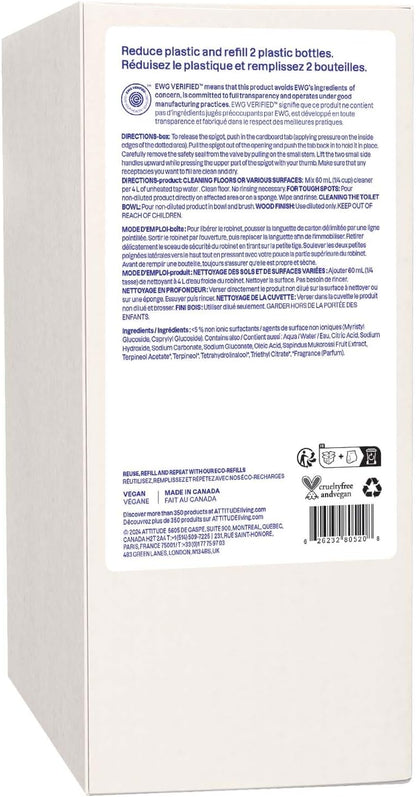 ATTITUDE Floor Cleaner, EWG Verified, Streak-Free, Vegan & Plant-Based for Tile, Wood & Laminate Floors, Citrus Zest Scent, 35.2 Fl Oz