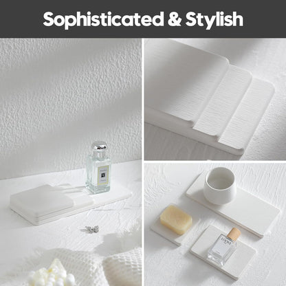 2PCS Water Absorbing Stone Drying Tray for Kitchen Counter & Bathroom Sink, Diatomite Faucet Splash Guard, Soap Dispenser Rack & Sponge Holder Caddy Organizer, Marble White (Printed Pattern), 9"x 3.5"