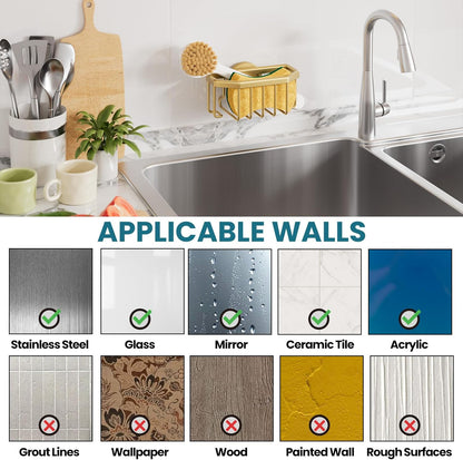 TAILI Sponge Holder for Kitchen Sink with Strong Suction Cup, Rustproof Aluminum Sink Caddy for Sponges, Removable Sponge Holder, Dish Brush for Scraper - Silver