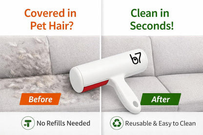 Pet Hair Remover Roller B7 – Reusable, Self-Cleaning Lint Roller for Dogs & Cats – Portable Fur Remover for Couch, Carpet, Car – White