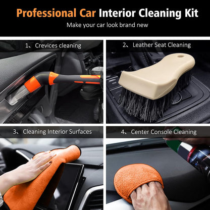 YeewayVeh 3pcs Car Detailing Brush Set, Boars Hair Detailing Brushes, Ultra Soft Detail Brush for Air Vent Leather Seat, Scratch Free Car Detailing Brushes for Interior Exterior, Orange