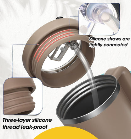40 Oz Tumbler Flip Straw Lid Compatible with Stanley Quencher Cup, Anti Spill Replacement Cup Covers, Durable Silicone Leak Proof Lids with Cleaning Brush Set for Travel Storage