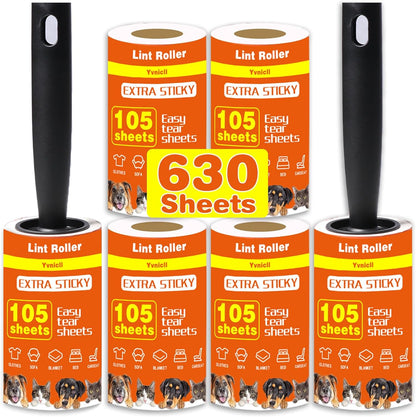Yvnicll 630 Sheets Lint Rollers for Pet Hair Extra Sticky，Easy Spiral Tear Lint Roller for Clothes and Pet Hair， Remover for Couch, Furniture and Carpet.