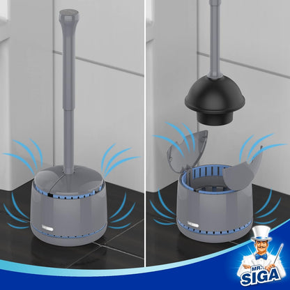 MR.SIGA Toilet Plunger with Holder, Heavy Duty Toilet Plunger and Holder Combo for Bathroom Cleaning, Black