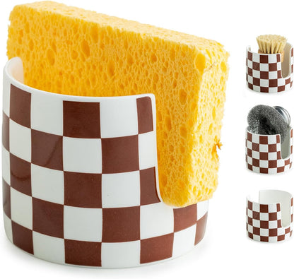 Zoeeker Sponge Holder for Kitchen Sink, Ceramic Dish Sponge Dish Rack Scrubby Caddy Kitchen Organizer Cute Sink Caddy Organizer, Farmhouse Decor, Speckled Glaze