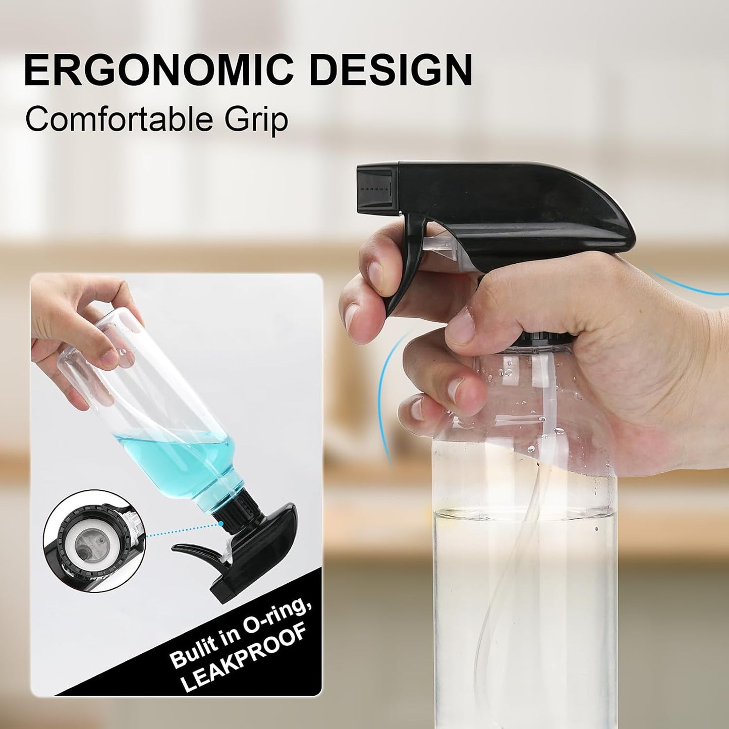 Plastic Spray Bottles Empty Spray Bottle 16.9oz/500ml 2 Pack Heavy Duty Spraying Bottles Mist/Stream Water Bottle for Cleaning Solutions, Essential Oils, Hair (Clear)