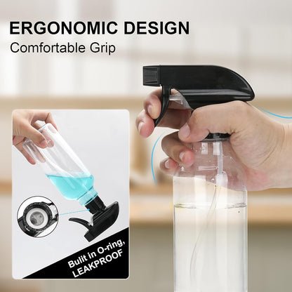 Plastic Spray Bottles Empty Spray Bottle 16.9oz/500ml 2 Pack Heavy Duty Spraying Bottles Mist/Stream Water Bottle for Cleaning Solutions, Essential Oils, Hair (Clear)