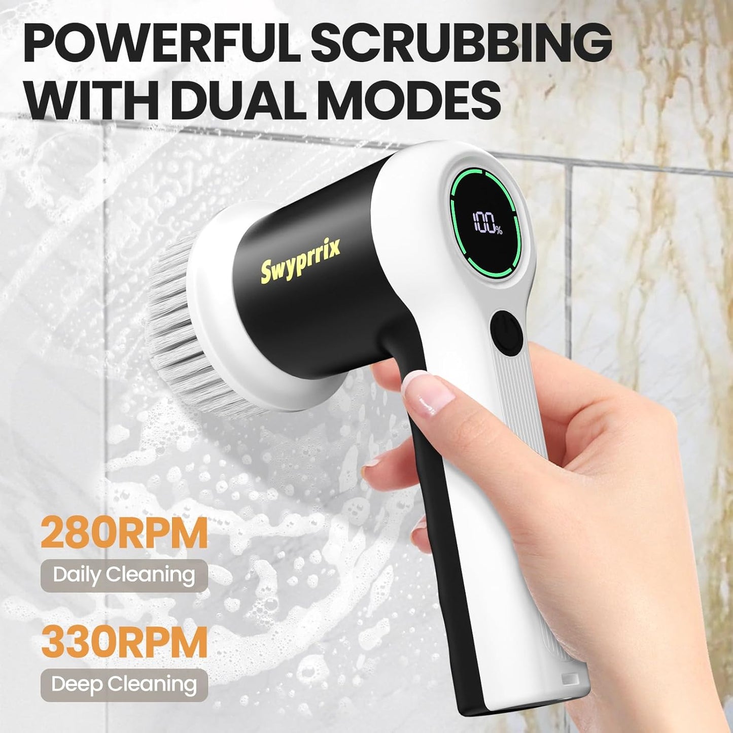 Electric Bathroom Cleaning Brush, Cordless Spin Scrubber Full Body Waterproof IPX7 with Adjustable Handle, 8 Replaceable Brush Heads for Bathtub/Kitchen/Window/Home -SD-CTB01
