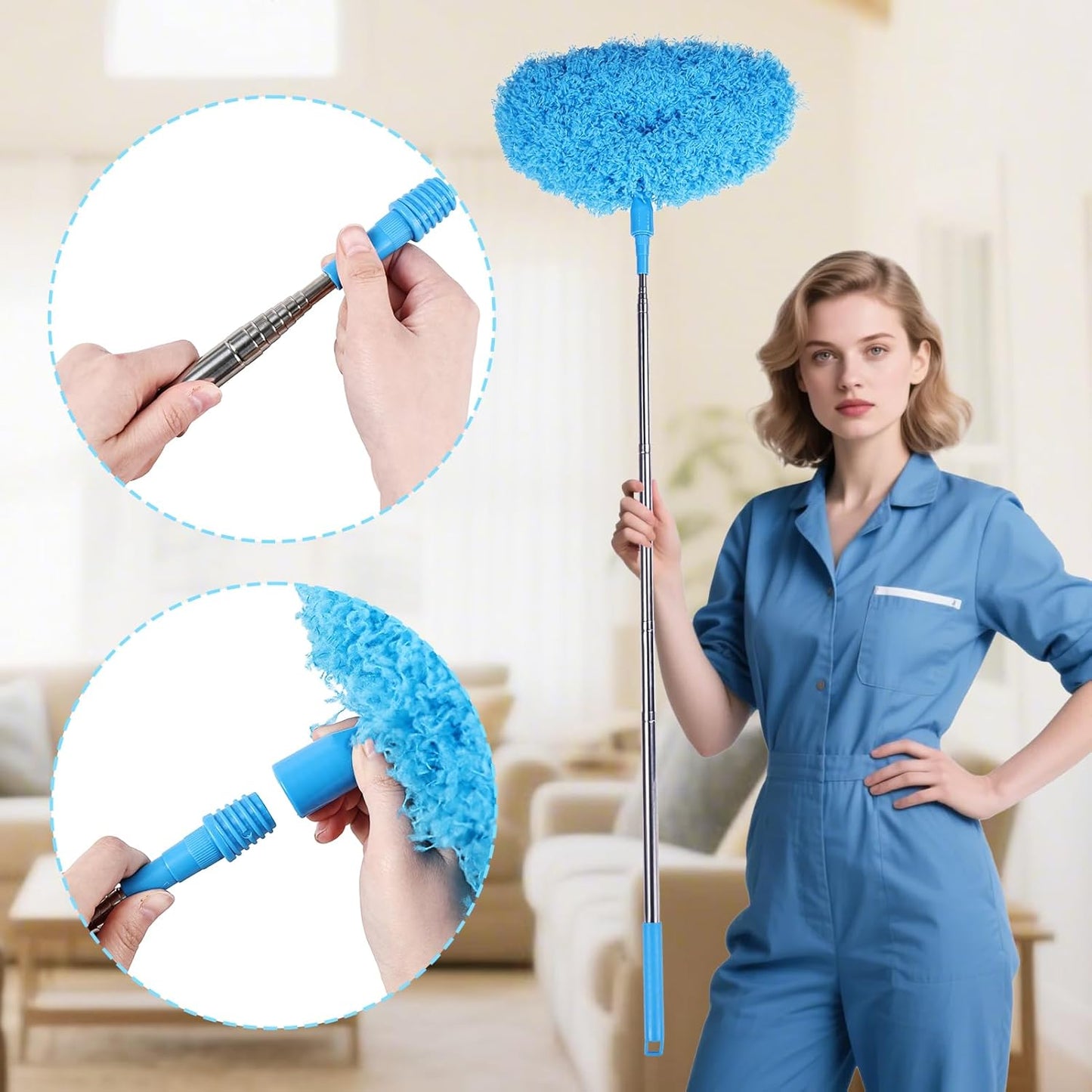 Rainbow Extendable Static Duster Reusable Microfiber Duster with 100" Telescoping Pole, Beandable and Washable Dusters Head for Cleaning Ceiling, Fan, Furniture