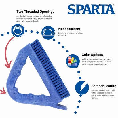 SPARTA Plastic Commercial Grout Brush, Triangle-Shaped Scrub Brush with Scraper and Two Threaded Holes for Attaching Handle (Sold Separately), 9 x 7 x 7 Inches, Gray