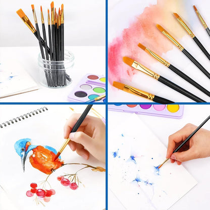 Acrylic Paint Brush Set, 1 Packs / 10 pcs Watercolor Brushes Painting Brush Nylon Hair Brushes for All Purpose Oil Watercolor Painting Artist Professional Kits.
