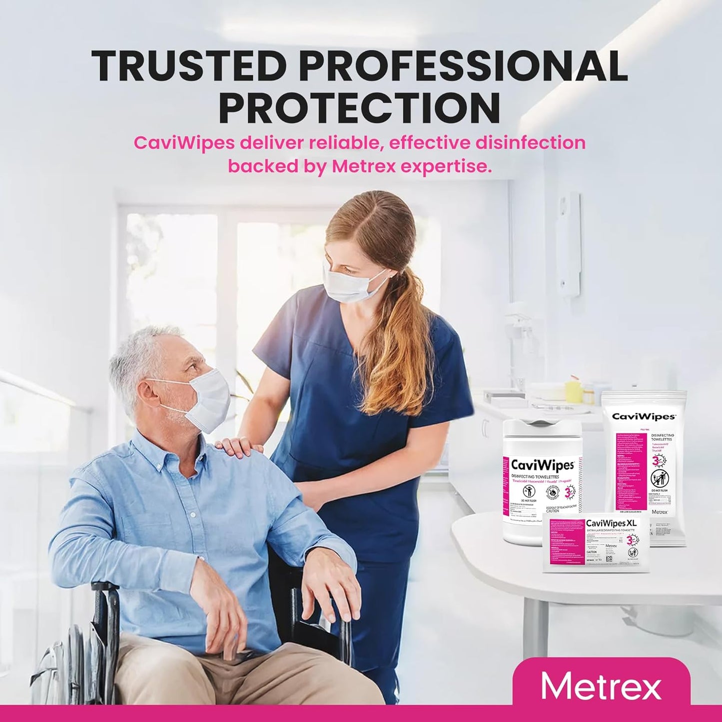 Metrex CaviWipes Disinfecting Towelettes – Alcohol-based, Durable Non-Woven Disinfecting Wipes, 3-Minute Contact Time, Surface Cleaner for Healthcare Settings – 6" x 6-3/4", 160 Wipes, 4 Pack