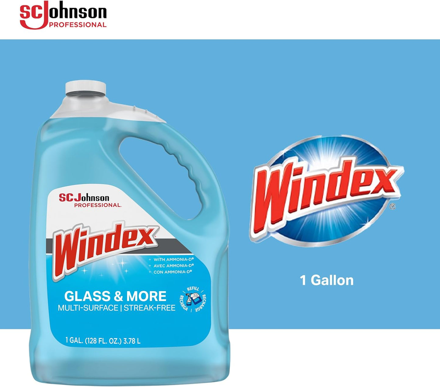 SC Johnson Professional Windex Glass and More Multi-Surface Cleaner, Windex Glass Cleaner Refill, Multi Surface Cleaner, 128 fl. oz. Bottles, 4 Count, for Professional Use Only
