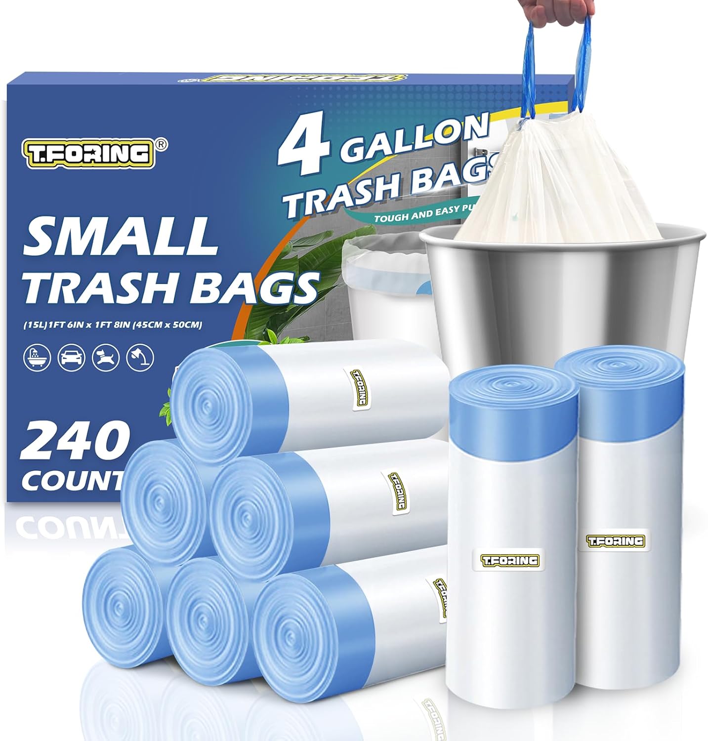 3 Gallon Trash Bags Drawstring 0.96 Mil - 120 Count 12 Liter Small Garbage Bags for Bathroom, Strong White Unscented Plastic Wastebasket Bin Liners for Toilet Office and Bedroom