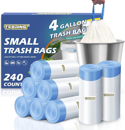 3 Gallon Trash Bags Drawstring 0.96 Mil - 120 Count 12 Liter Small Garbage Bags for Bathroom, Strong White Unscented Plastic Wastebasket Bin Liners for Toilet Office and Bedroom