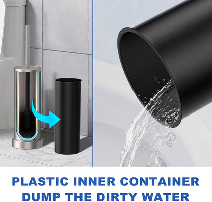 Toilet Brush and Holder Set: 304 Stainless Steel Heavy Duty Toilet Bowl Brush and Holder with Removable Inner Bowl and Splash Protection, Modern Long Handle Bathroom Cleaning Tool