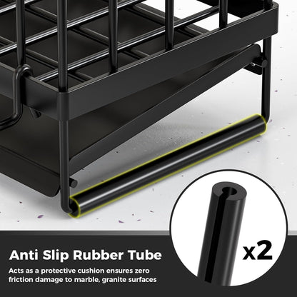 Sponge Holder for Kitchen Sink – Rustproof Stainless Steel with Detachable Drainboard, Brush Rack & Towel Bar | Compact, Non-Slip Design for Countertop Bathroom