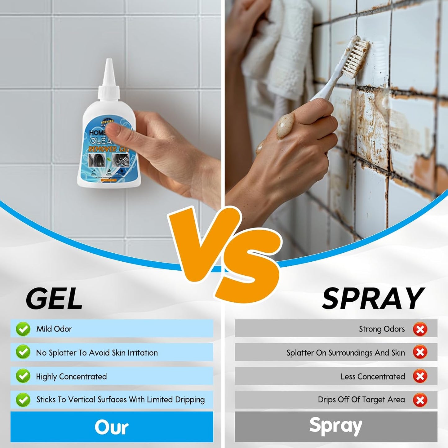 Mold Stain Remover Gel, Front Load Washer Mold Remover for Washing Machine Gasket Rubber Seal Home Stain Cleaner Gel for Grout Caulk, Bathroom, Shower, Bathtub, Refrigerator Cleaning Solution 8 Fl Oz
