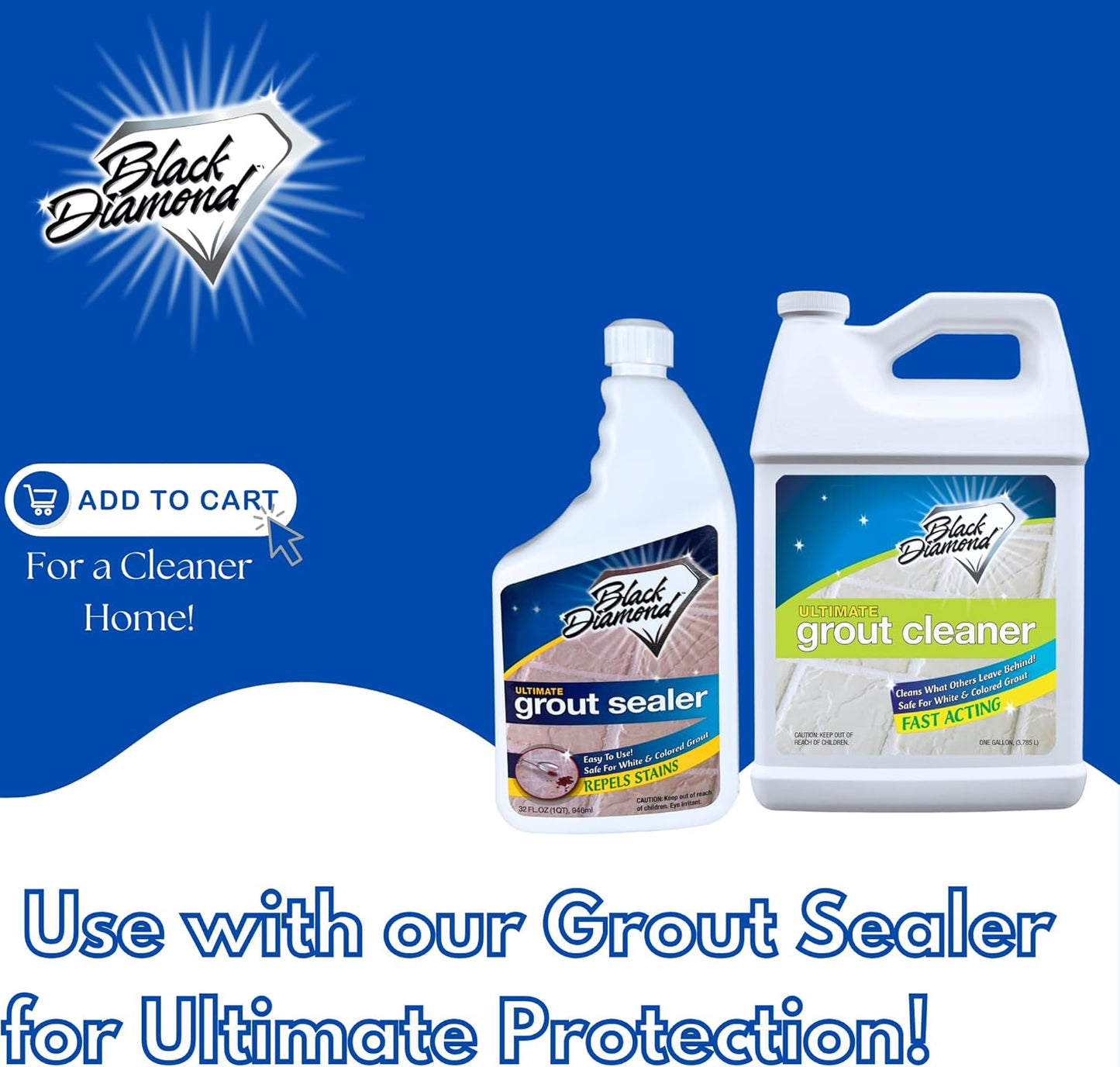 Black Diamond Ultimate Grout Cleaner: Best Cleaner for Tile,Ceramic,Porcelain, Marble Acid-Free Safe Deep Cleaner & Stain Remover for Even The Dirtiest Grout. (1-Quart/1-Brush)