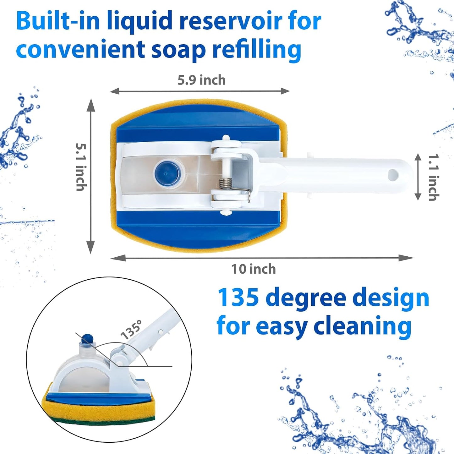 KGC Handheld Pool Scrub Brush with a Replacement Sponge, Pool Must Have Scouring Sponge Pad - Non-Scratch Cleaner for Pool Tile Grout, Vinyl Liners, Spas, Hot Tubs, Kitchen & Bathroom Tub Shower