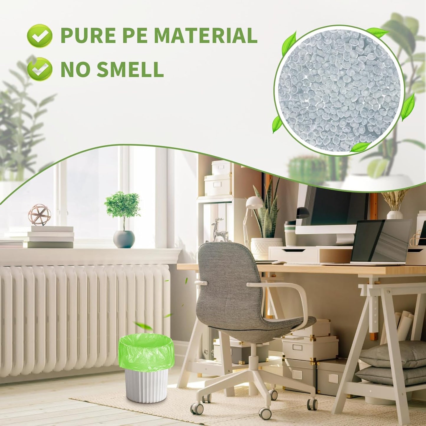 Magesh 4 Gallon Trash Bag Strong, Leakage-Free, Small Garbage Bags Unscented Thick for Bathroom, Office, Kitchen Small Trash Can, 15L, 105 Bags, Clear