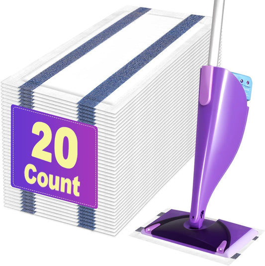 Mop Pads Refill Compatible with Swiffer Wet Jet Spray Mops, Disposable Wet Jet Mopping Pads for Multi-Surface Floor Cleaning, Multi-Layer Thickening and Super Absorbent, 20 Count