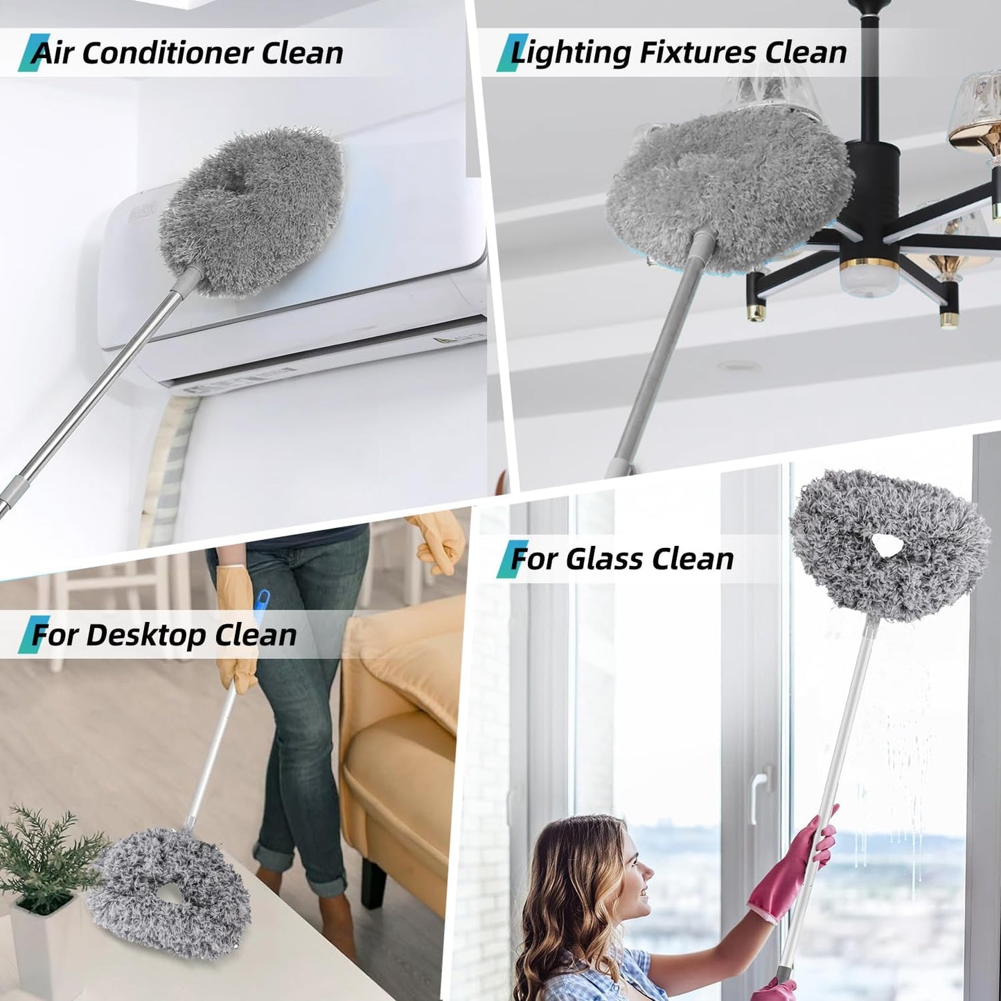 DRQ Ceiling Fan Cleaner Duster, Reusable Microfiber Duster with Extension Pole, 13 to 48 Inch Fan Blade Cleaner, Removable Dusters for Cleaning Walls Bookshelves Door Window Top (Blue)