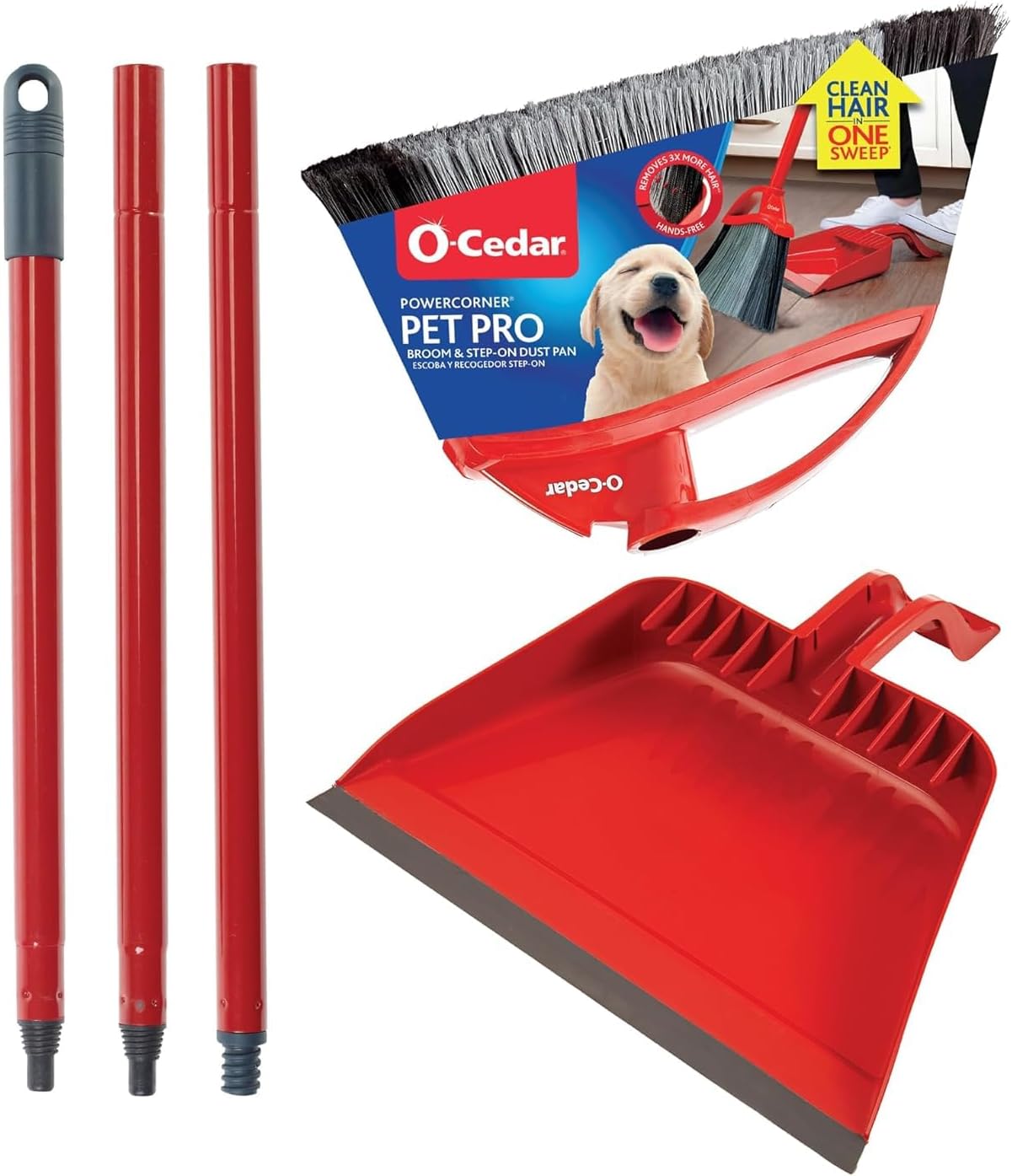 O-Cedar One Sweep Broom with Step-On Dustpan | Remove 99% with One | Lightweight Quiet Cleaning Tool | Ideal for Pet Owners